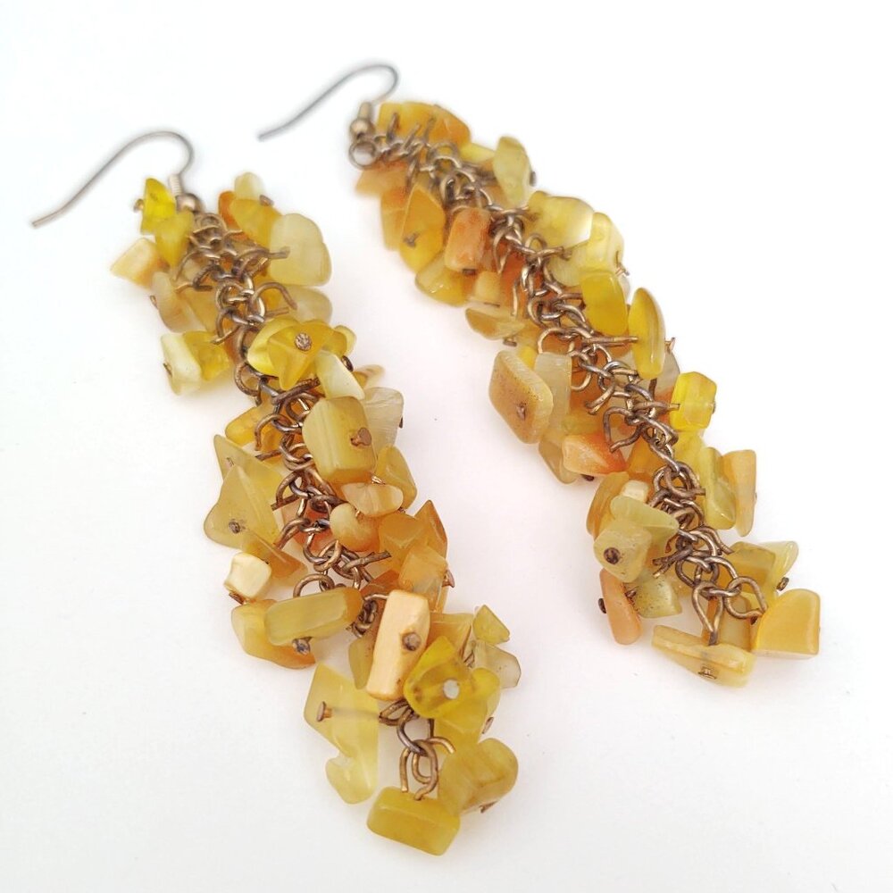Shades of yellow glass chip dangle earrings - Picture 9 of 9